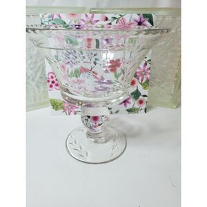 Vintage Etched Crystal Compote, Pedestal Bowl Clear